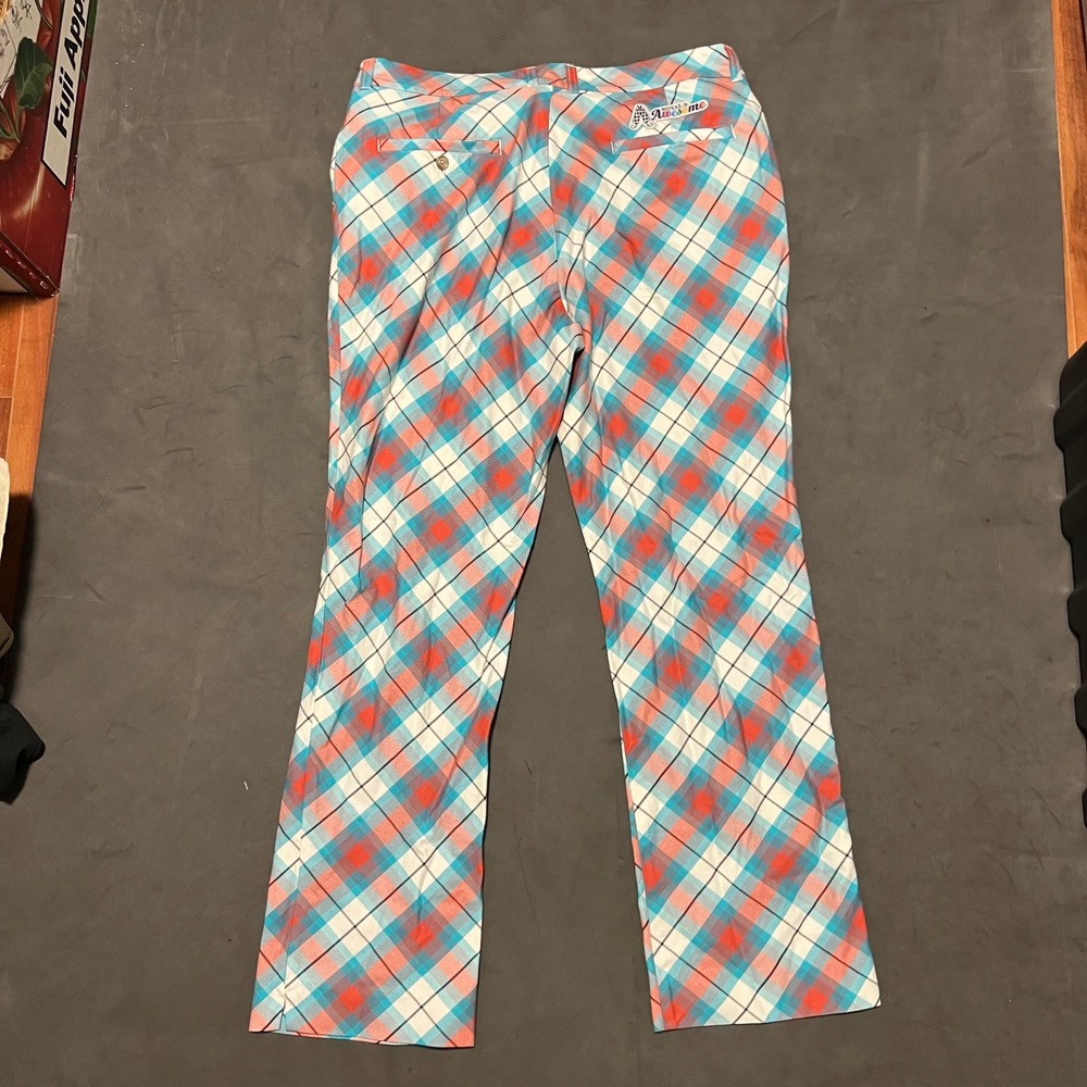 Royal & Awesome Golf Pants Mens 38x32 Blue Red Diamond Plaid Trousers